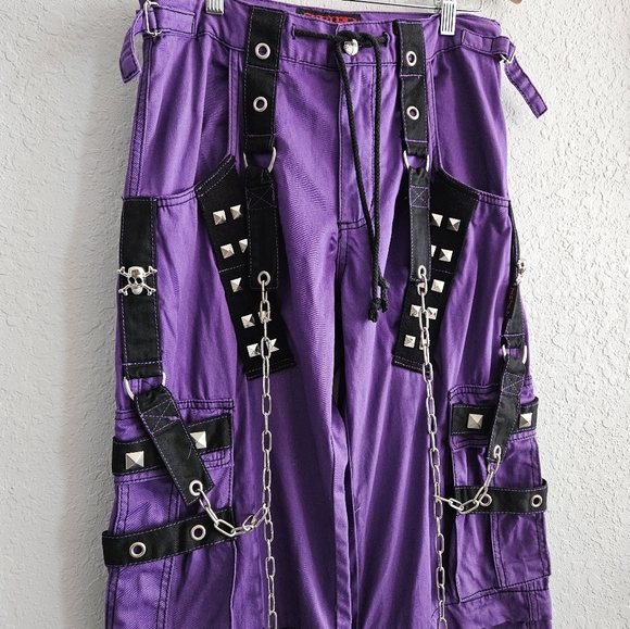 TRIPP NYC✖️Darkstreet Cuff Pants Purple/Black/Silver Metal Chained Cargo SMALL - Picture 6 of 15